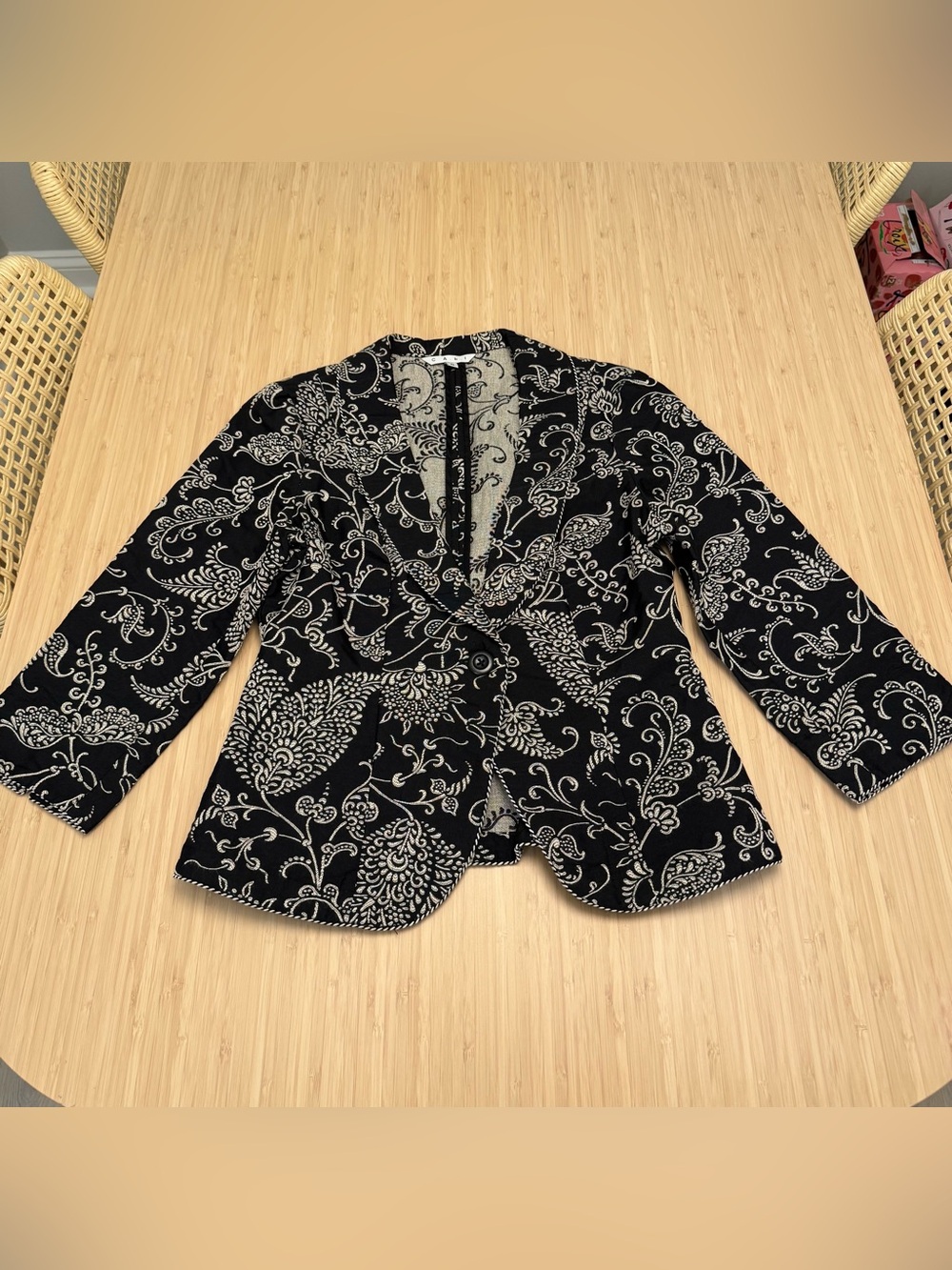CAbi Black and White Paisley Tapestry Blazer Jacket